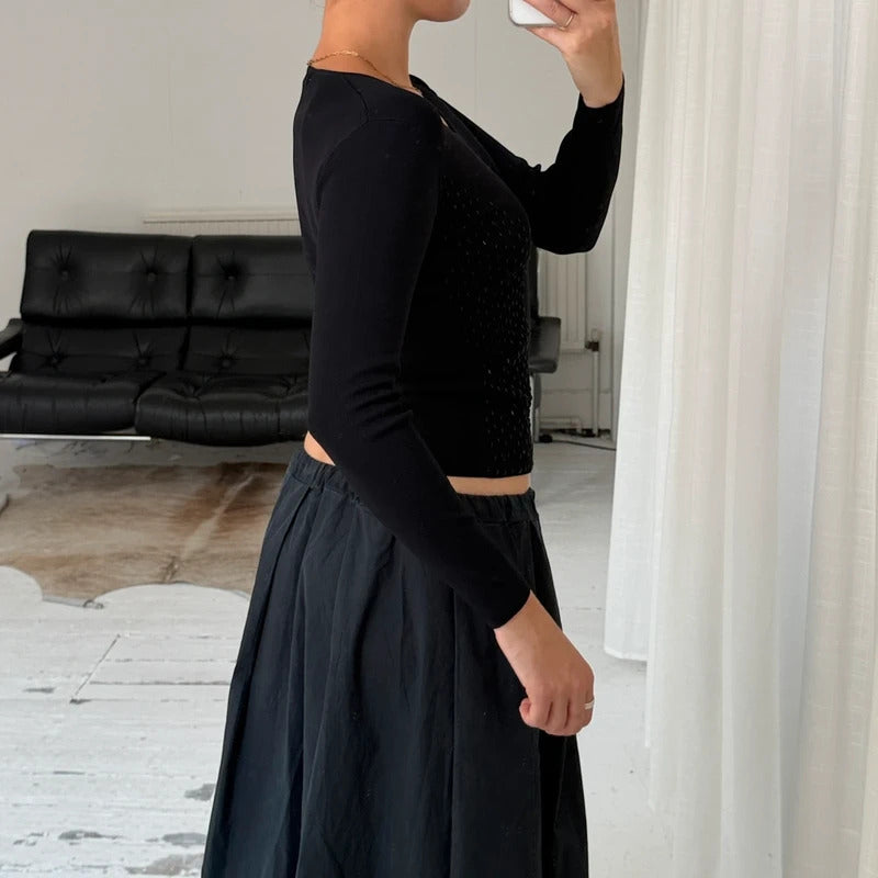 Italian Vintage Black Beaded Knit Top