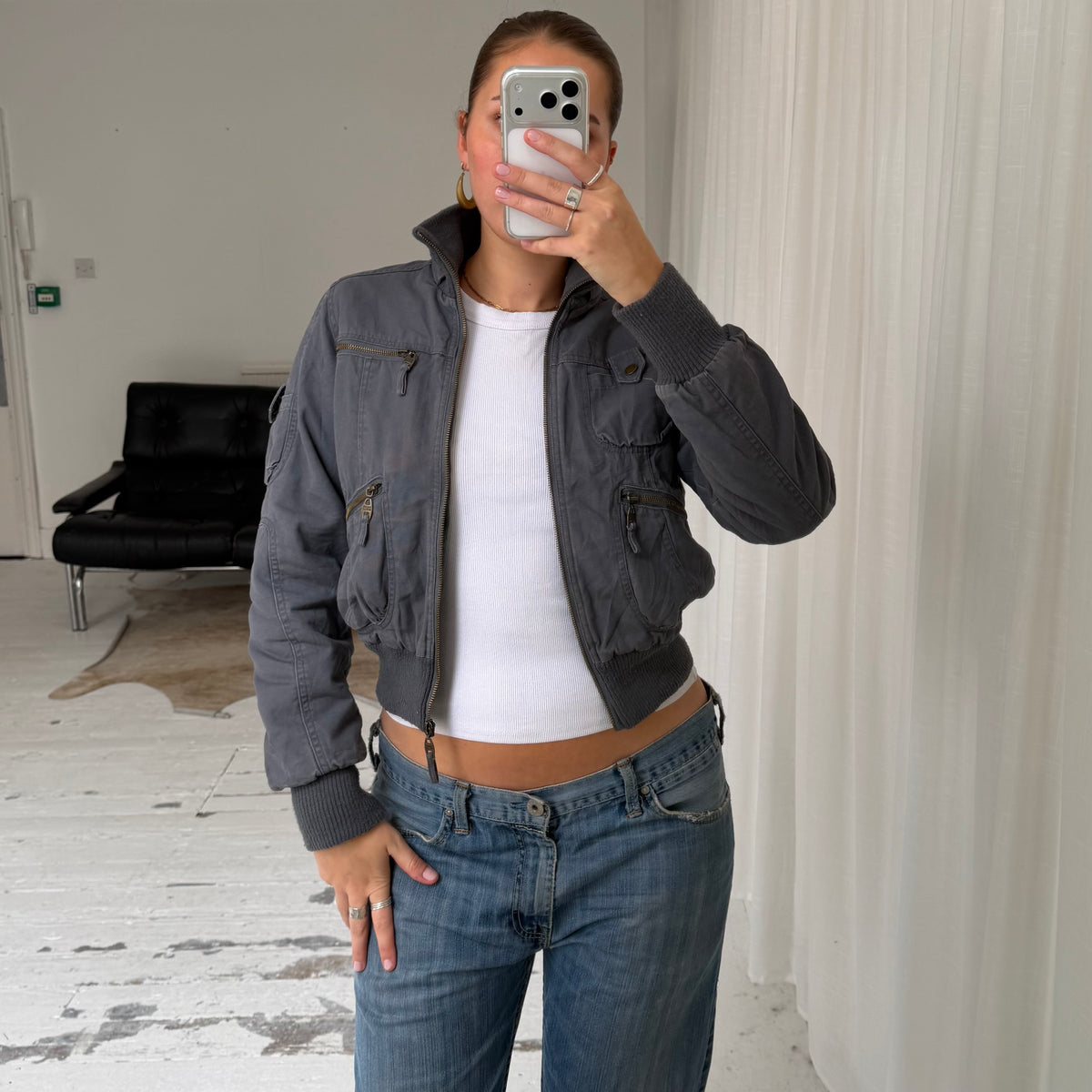 Grey Utility Bomber Jacket