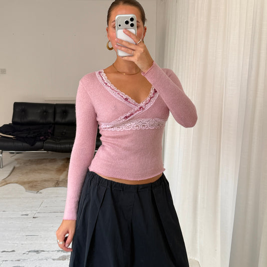 Pink Mohair & Wool Wrap Knit Top