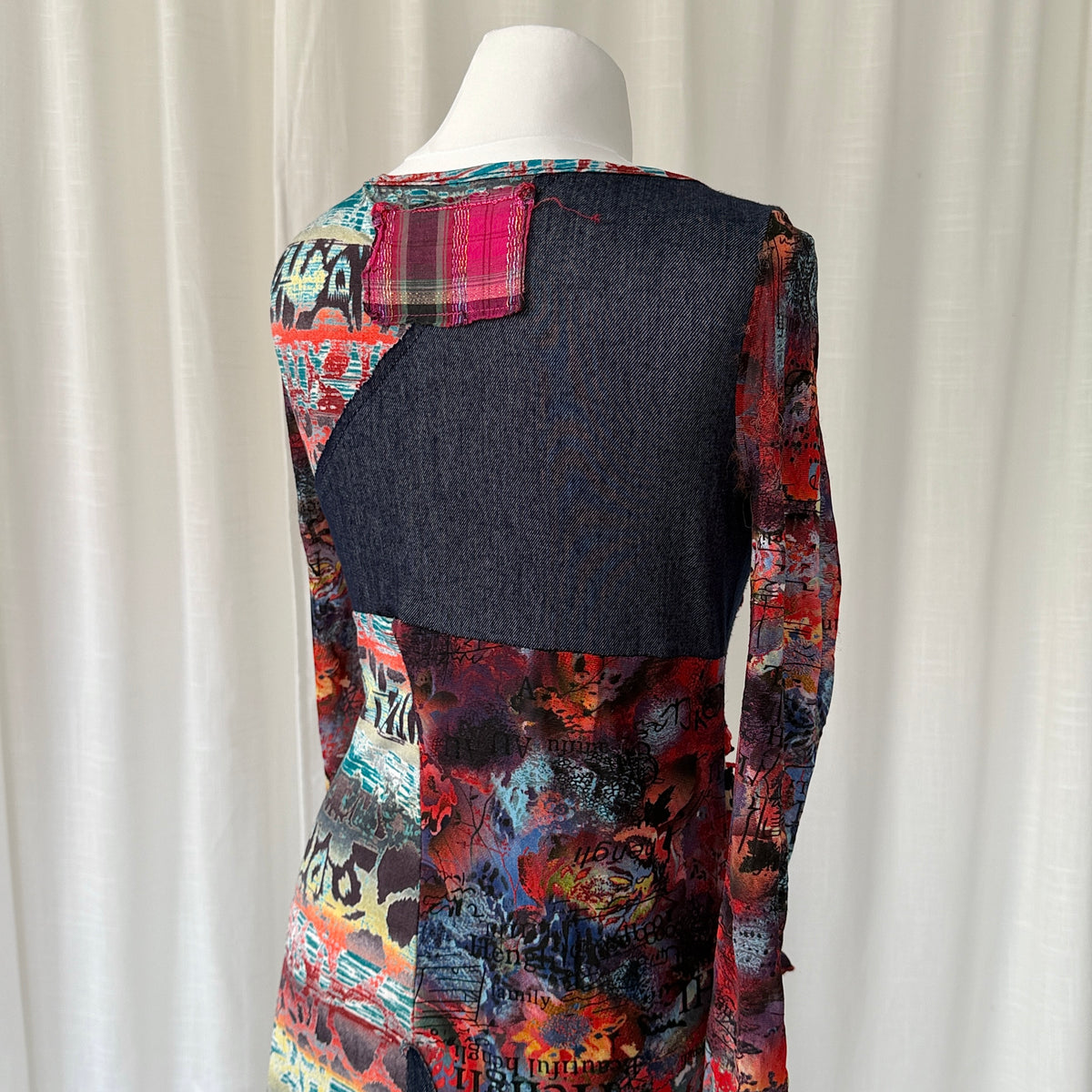 Multicolour Patchwork Mesh Ruffle Midi Dress