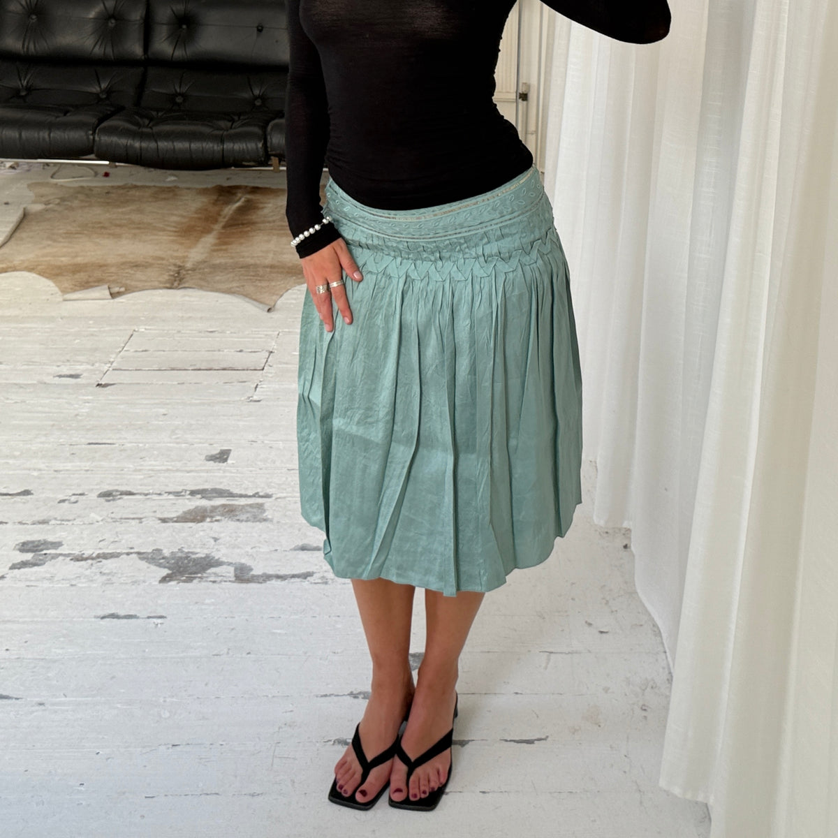 Light Blue Pleated Silk Skirt