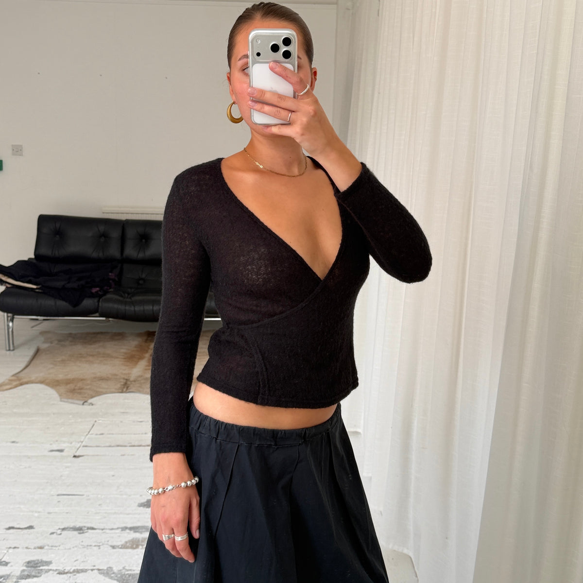 Black Knit Wrap Top