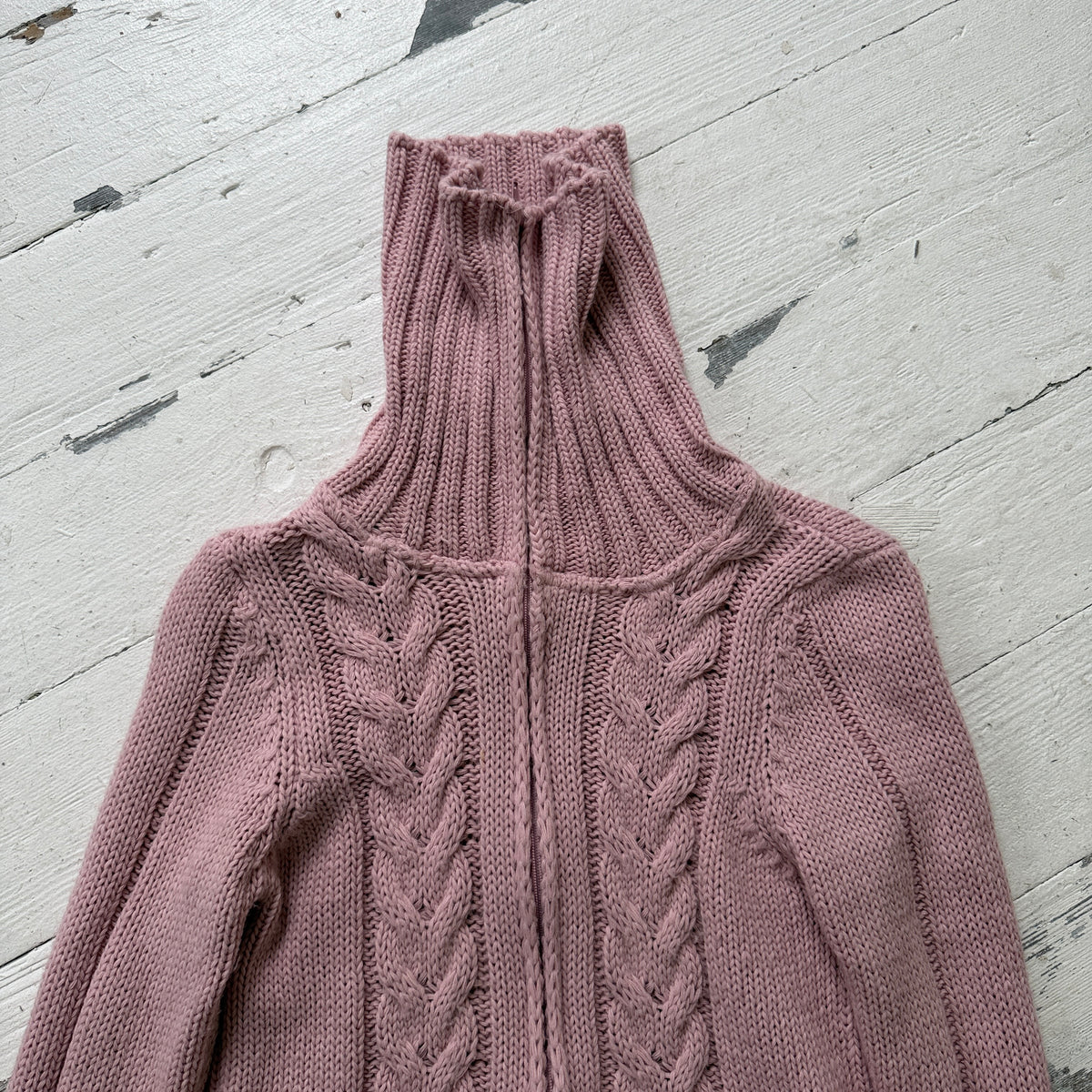 Pink Cable Knit Double Zip Jumper