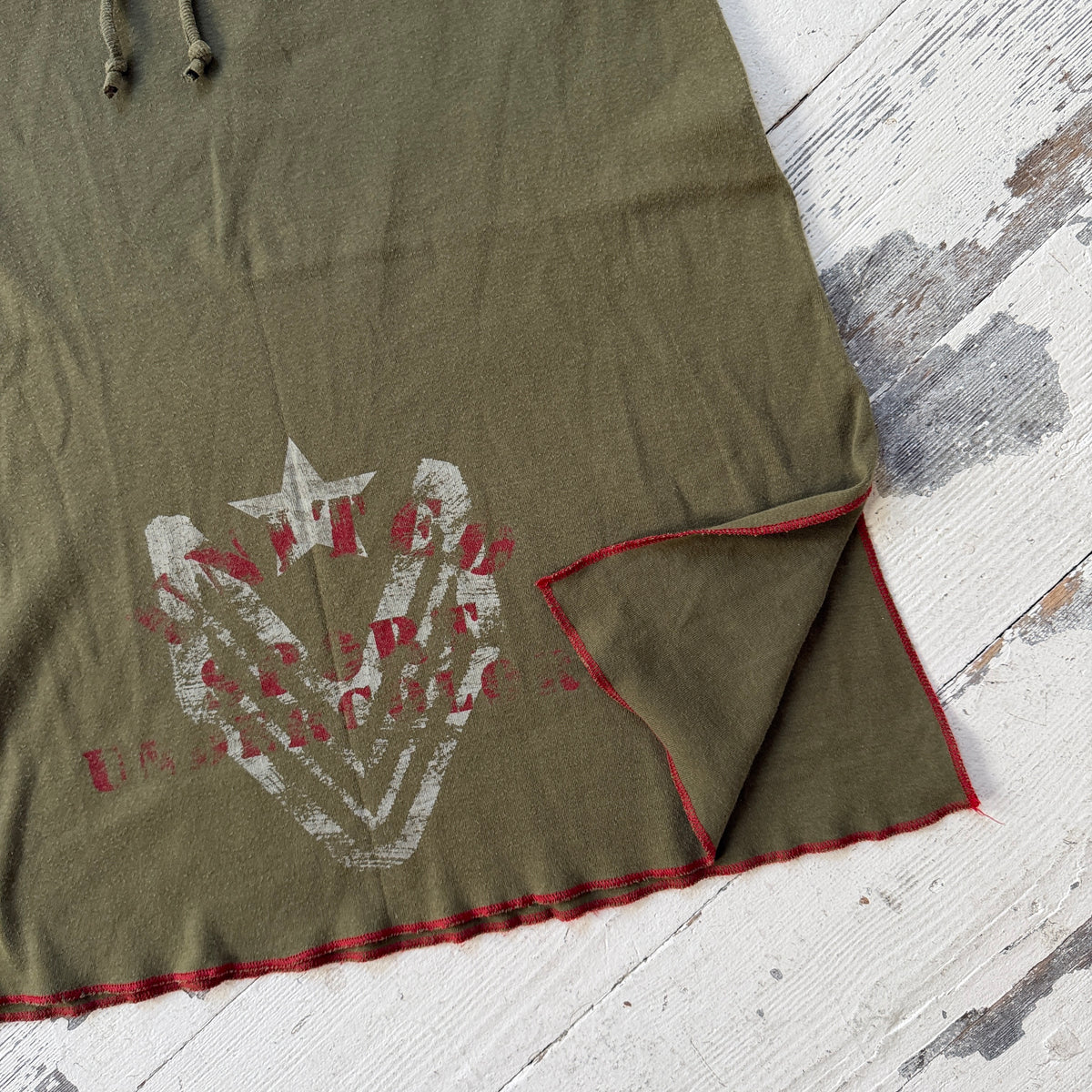 2000s Khaki Green Graphic Jersey Midi Skirt