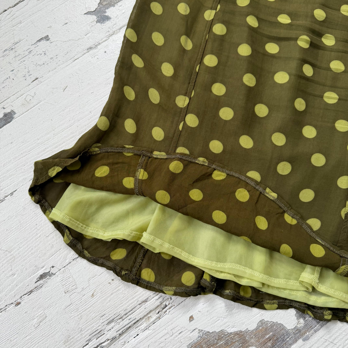 KOOKAÏ Green Polka Dot Mesh Midi Skirt