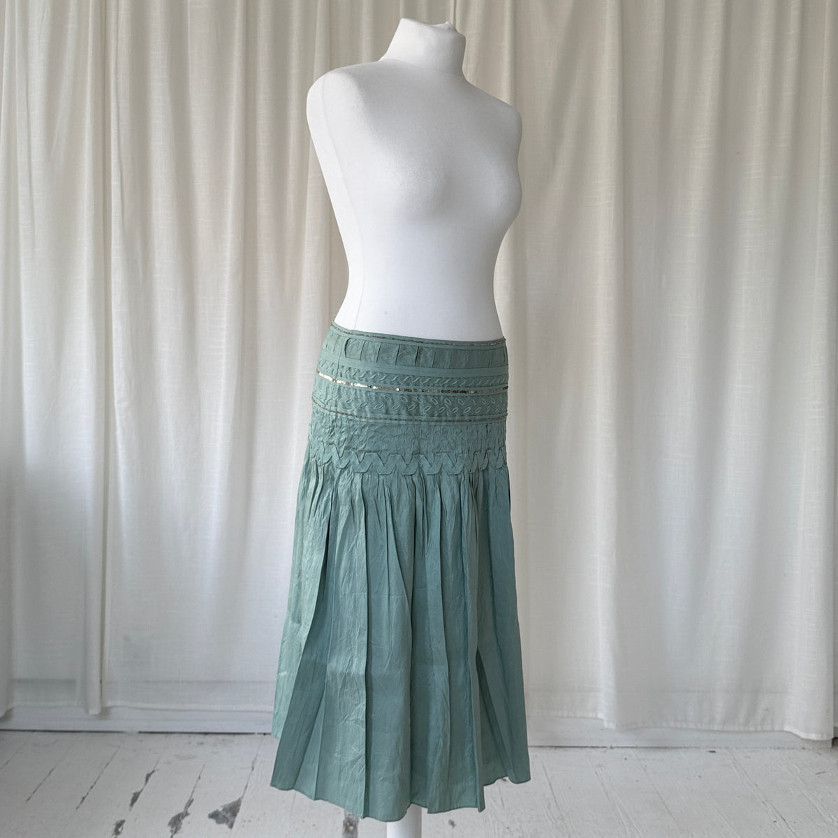 Light Blue Pleated Silk Skirt