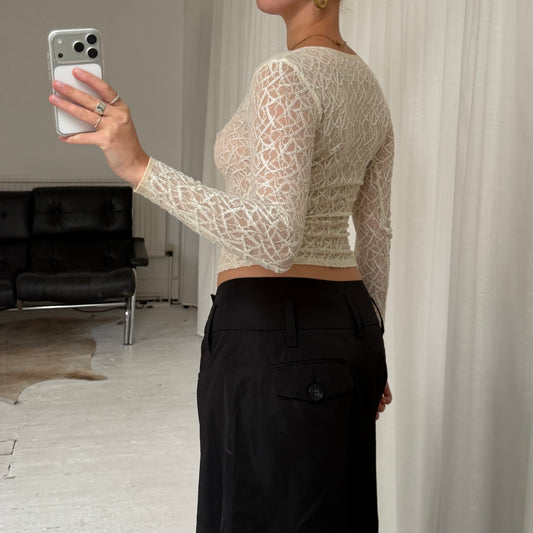 Cream Lace Mesh Long Sleeve Top