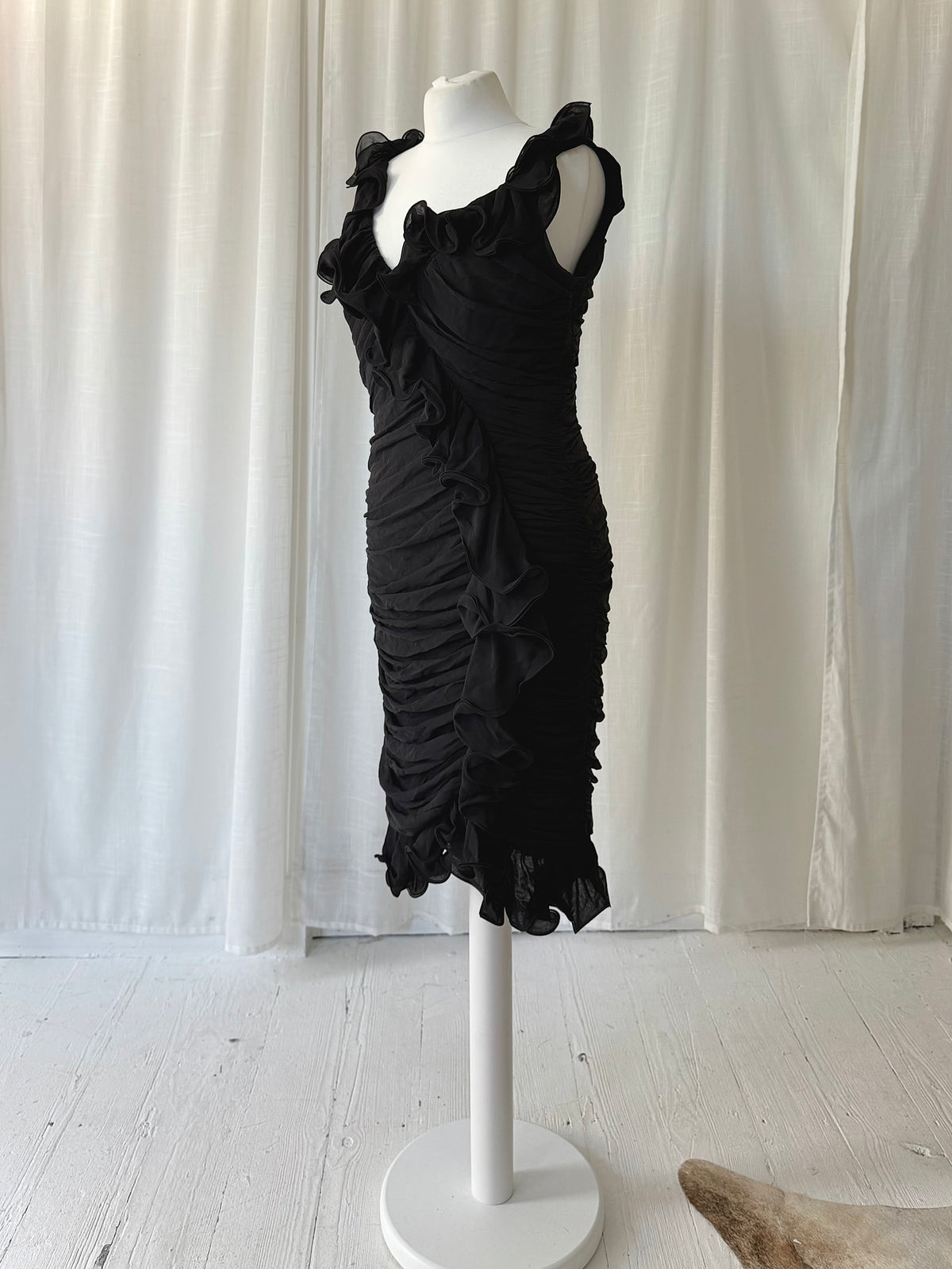 Luisa Spagnoli Pure Silk Ruched Ruffle Dress