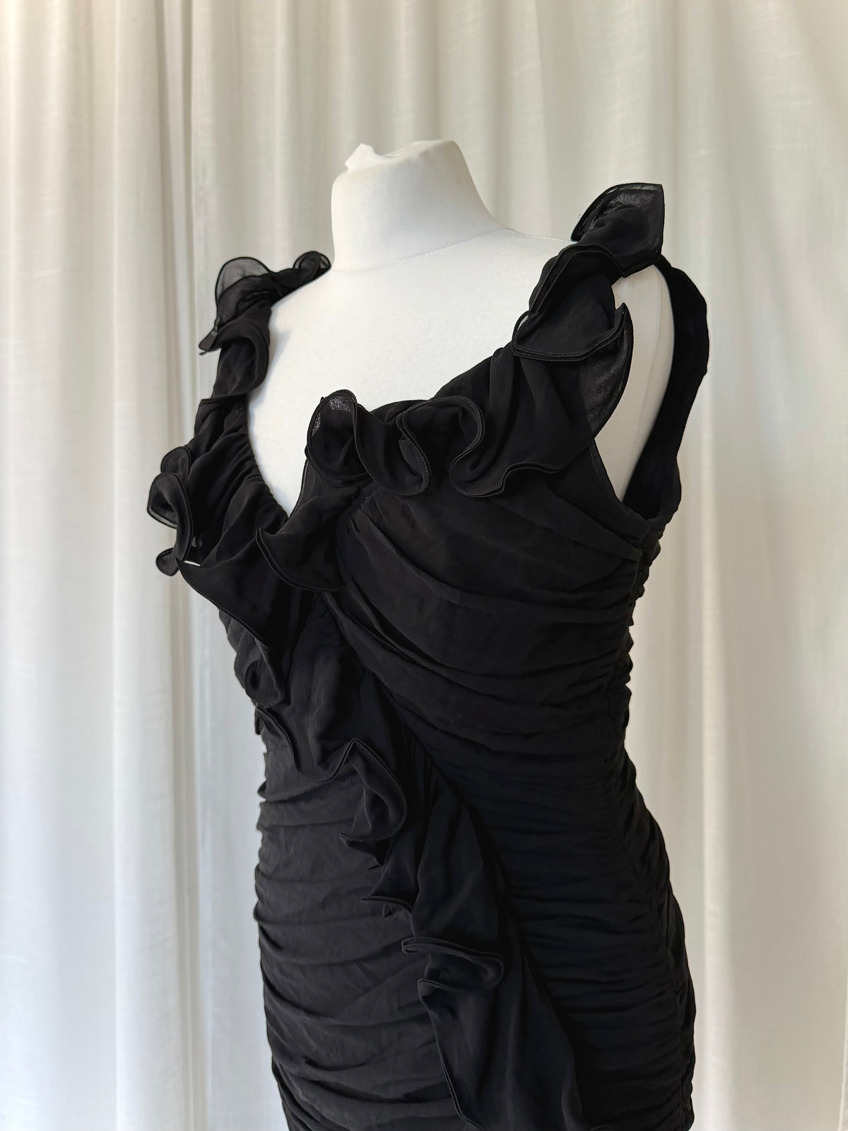 Luisa Spagnoli Pure Silk Ruched Ruffle Dress
