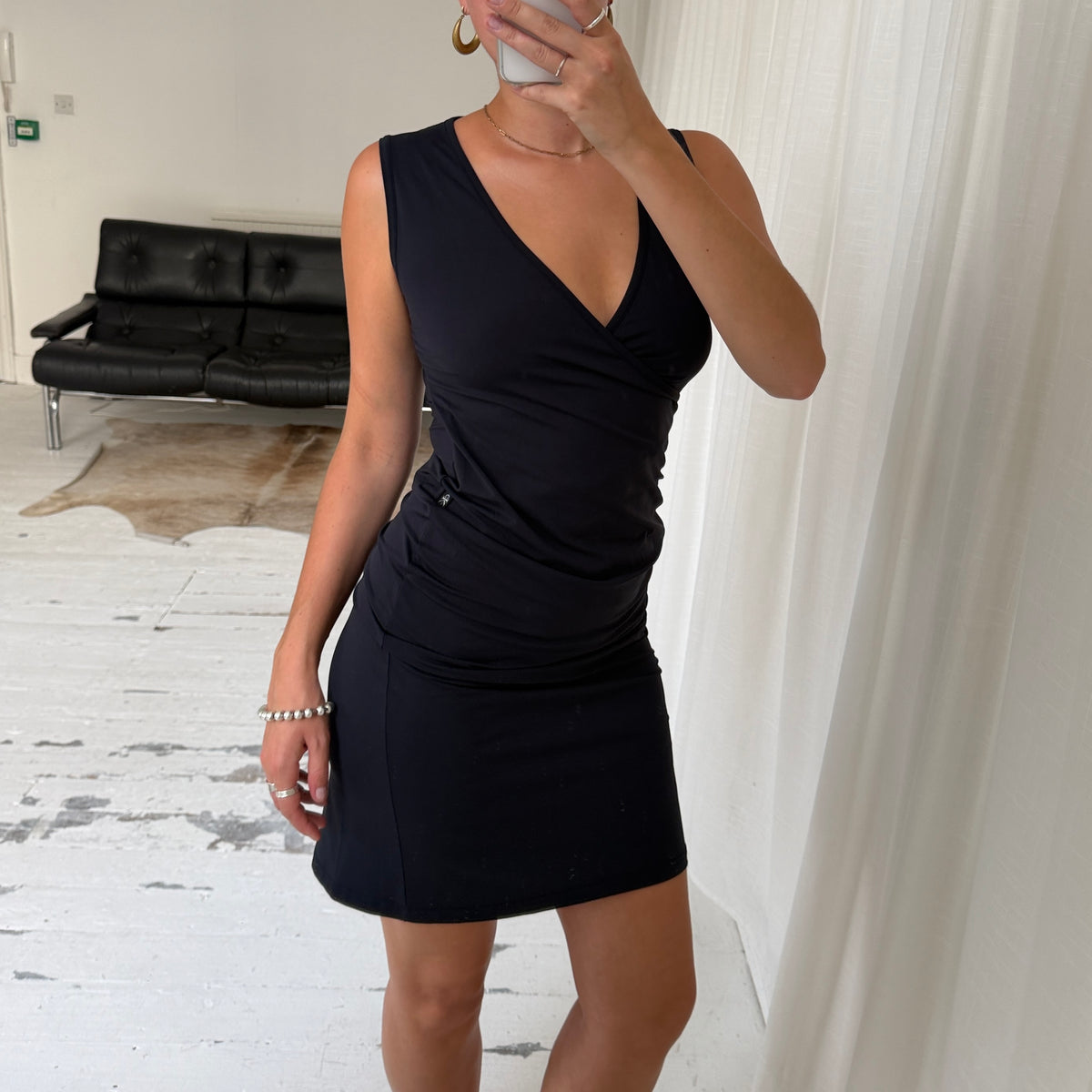 90s Calvin Klein Black Wrap Midi Dress