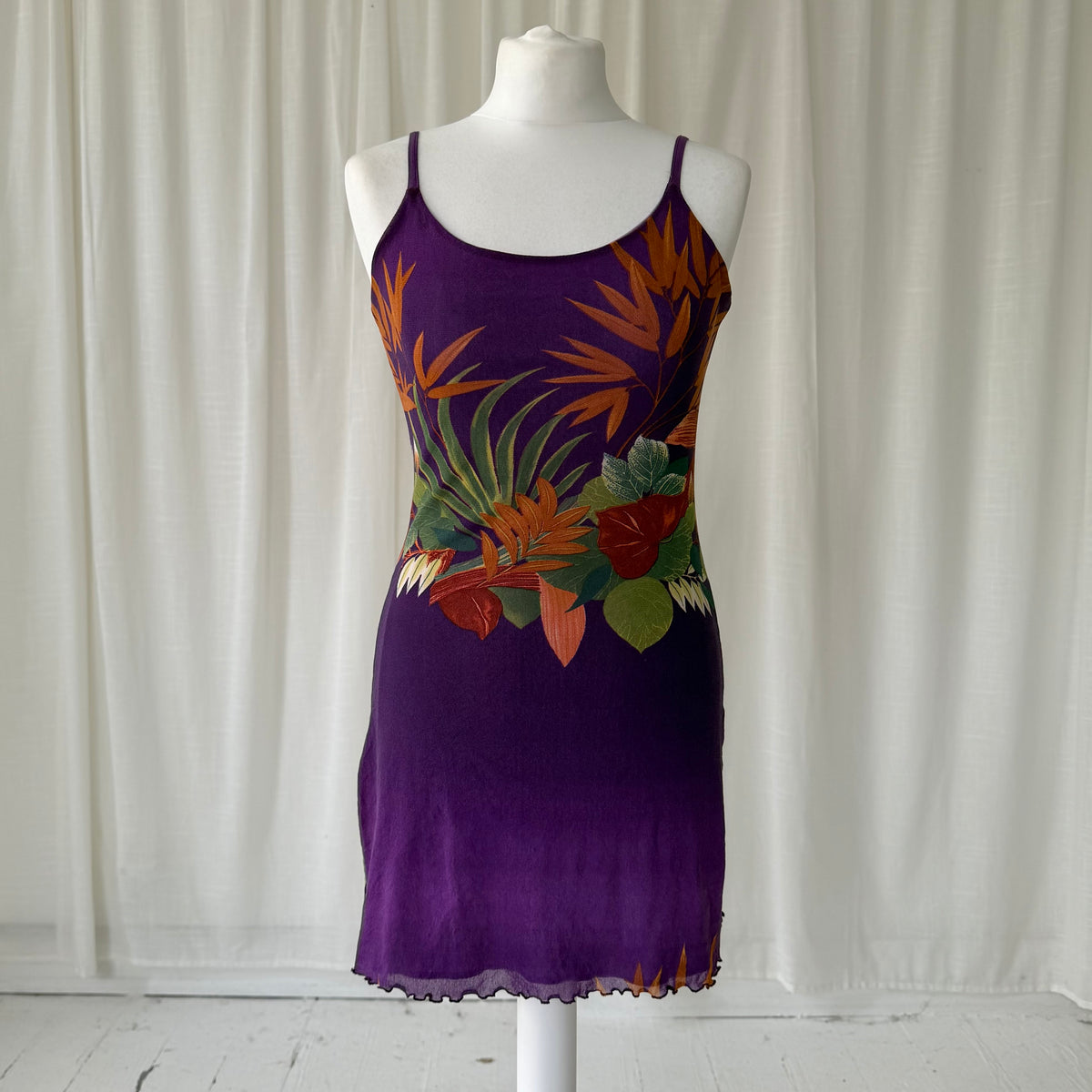 Purple Floral Mesh Mini Dress