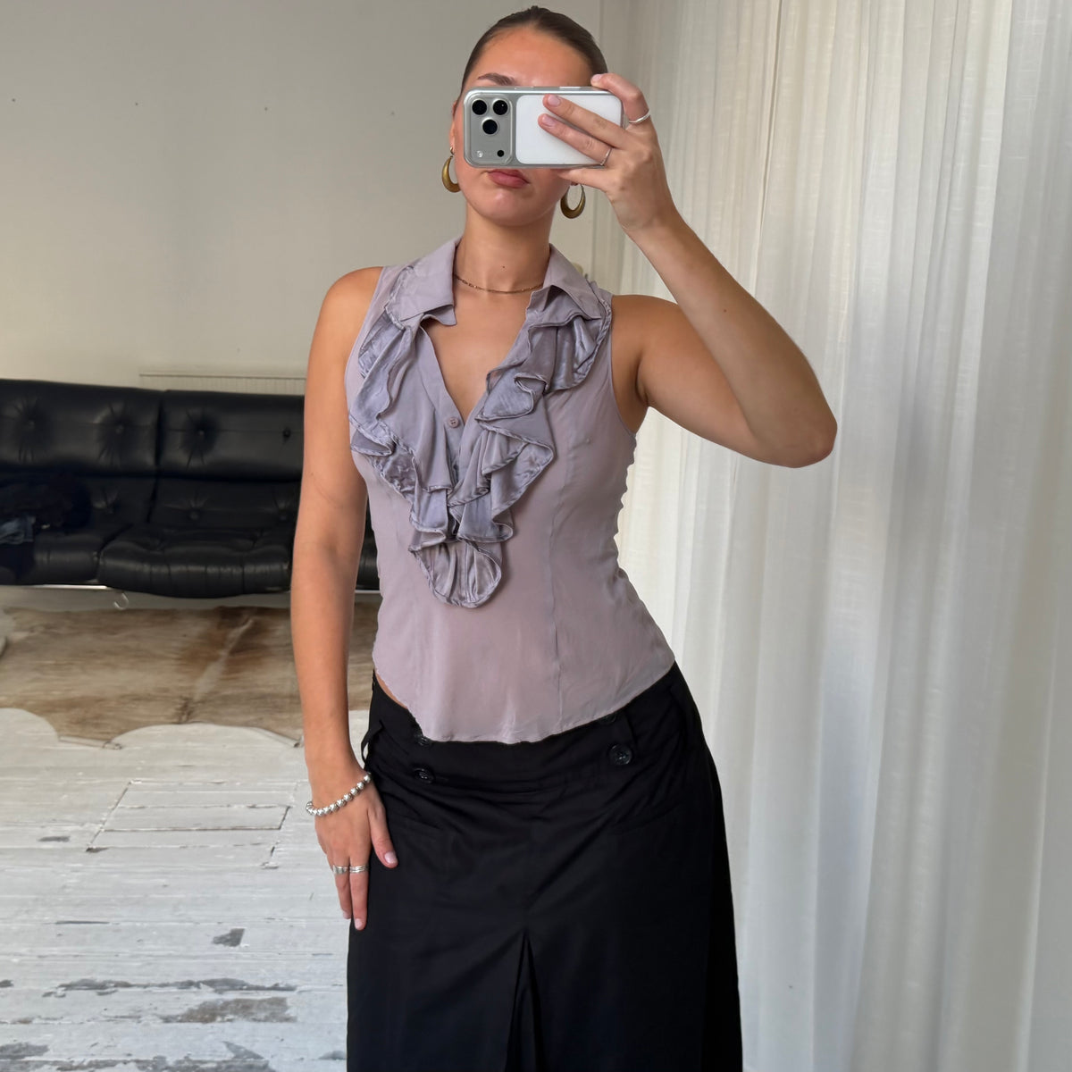 Silk Ruffle Sleeveless Blouse