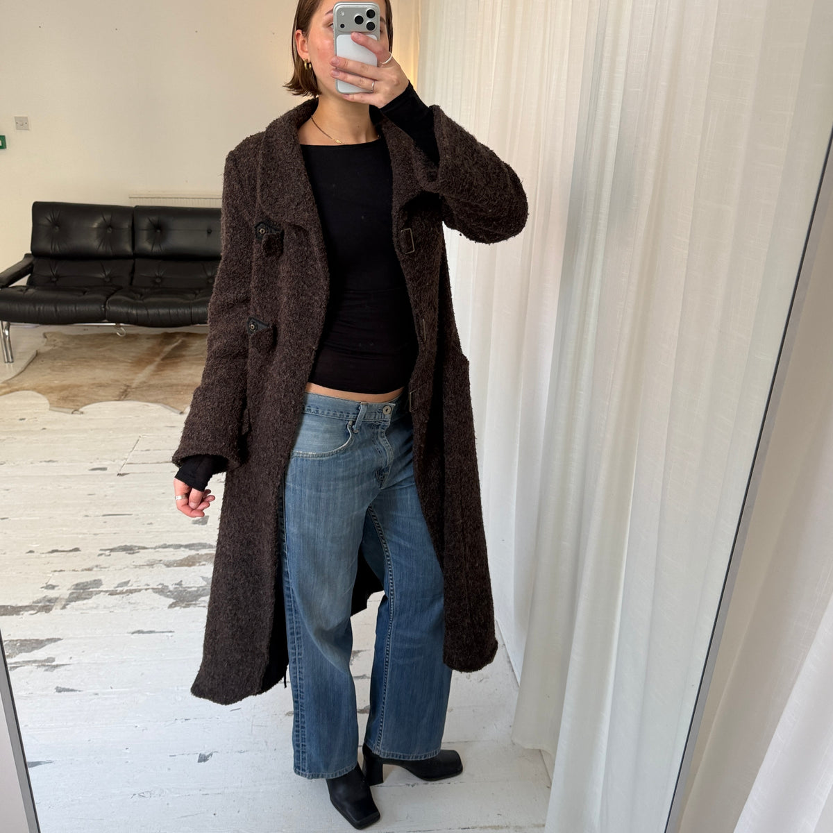 1990s Brown Textured Wool Blend Winter Coat