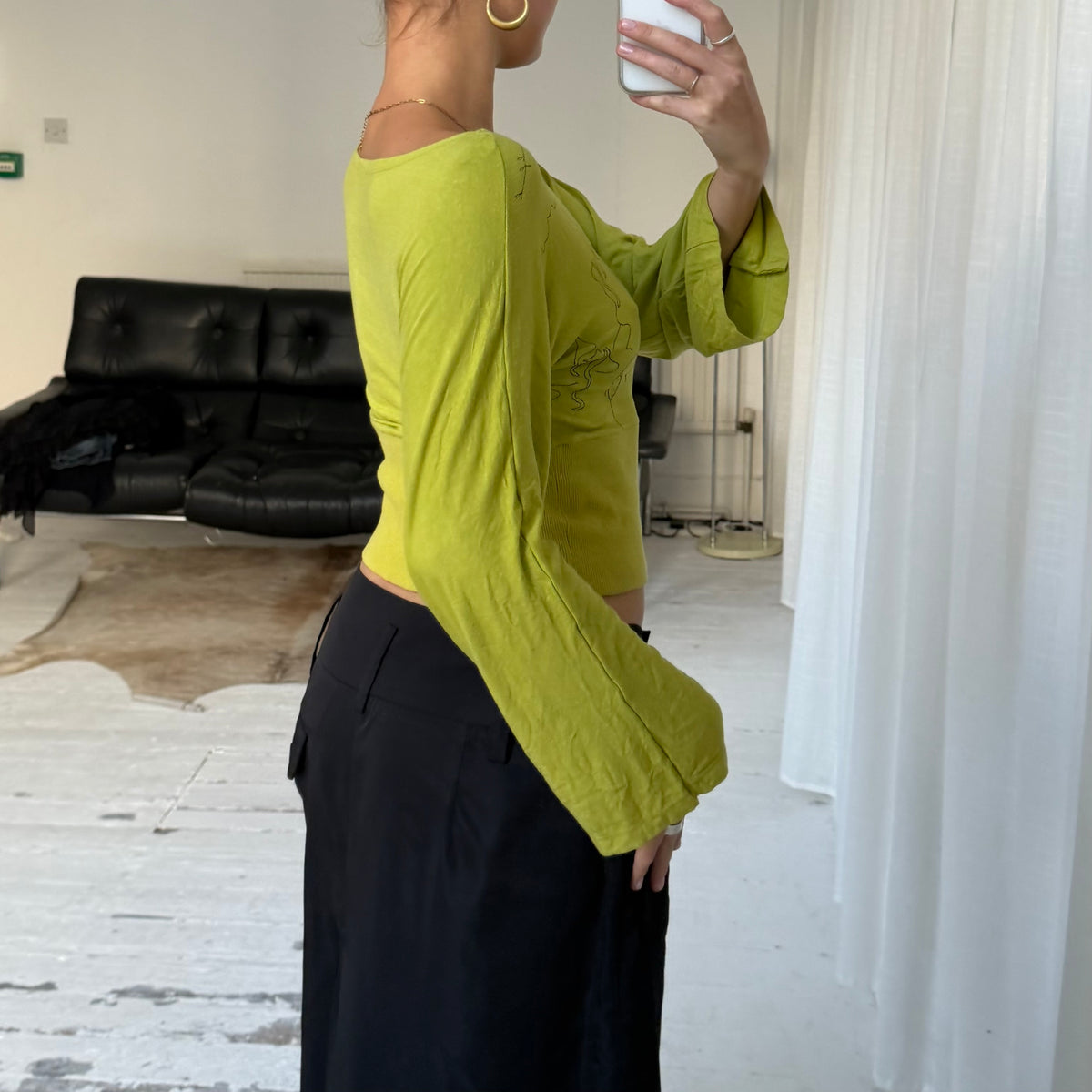 Chartreuse Graphic Print Wide Sleeve Top