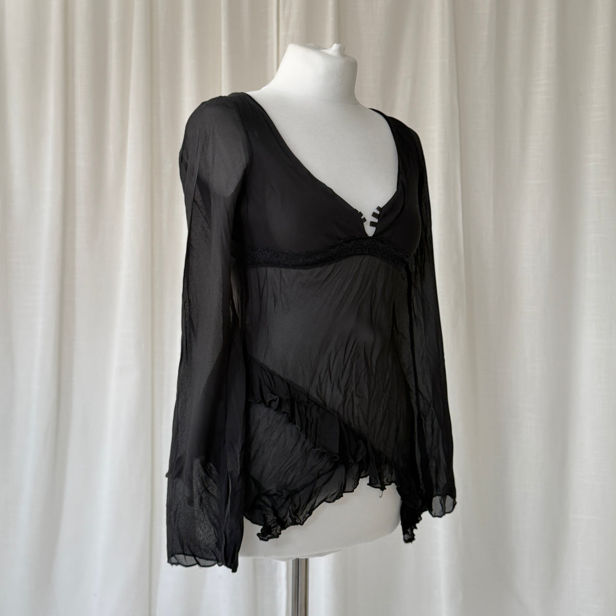 Italian Vintage Sheer Mesh Ruffle Top