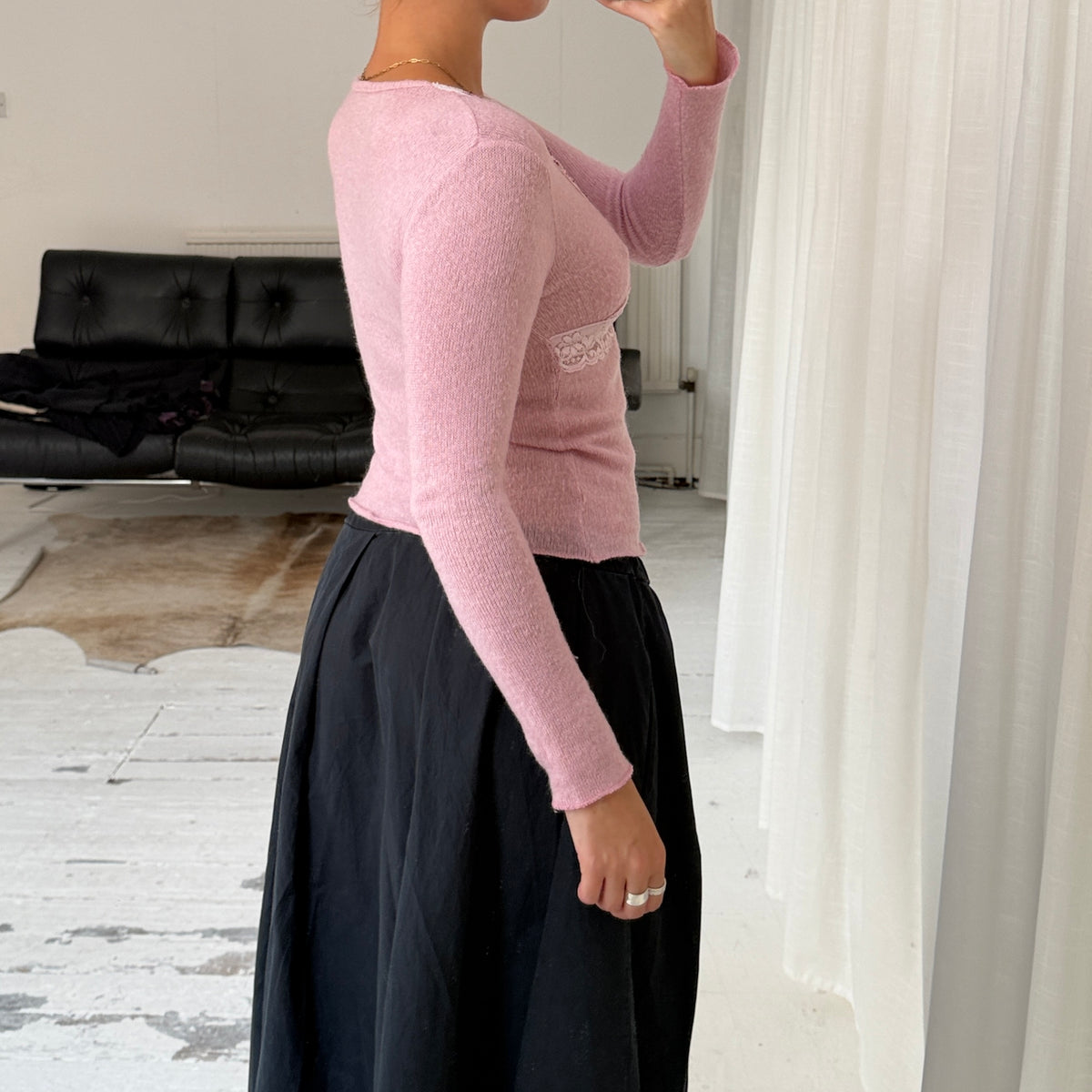 Pink Mohair & Wool Wrap Knit Top
