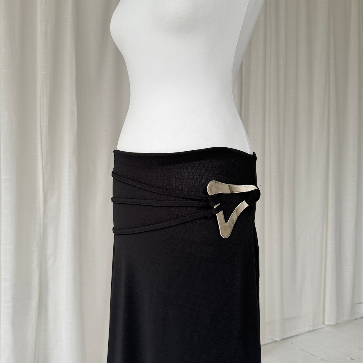 Black Silver Hardware Midi Skirt