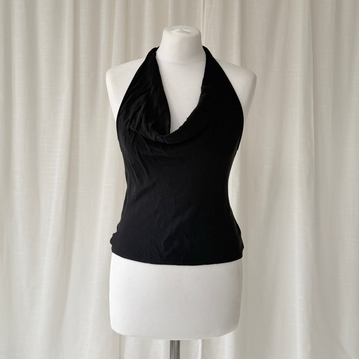 90s French Connection Black Silk Cowl Neck Top
