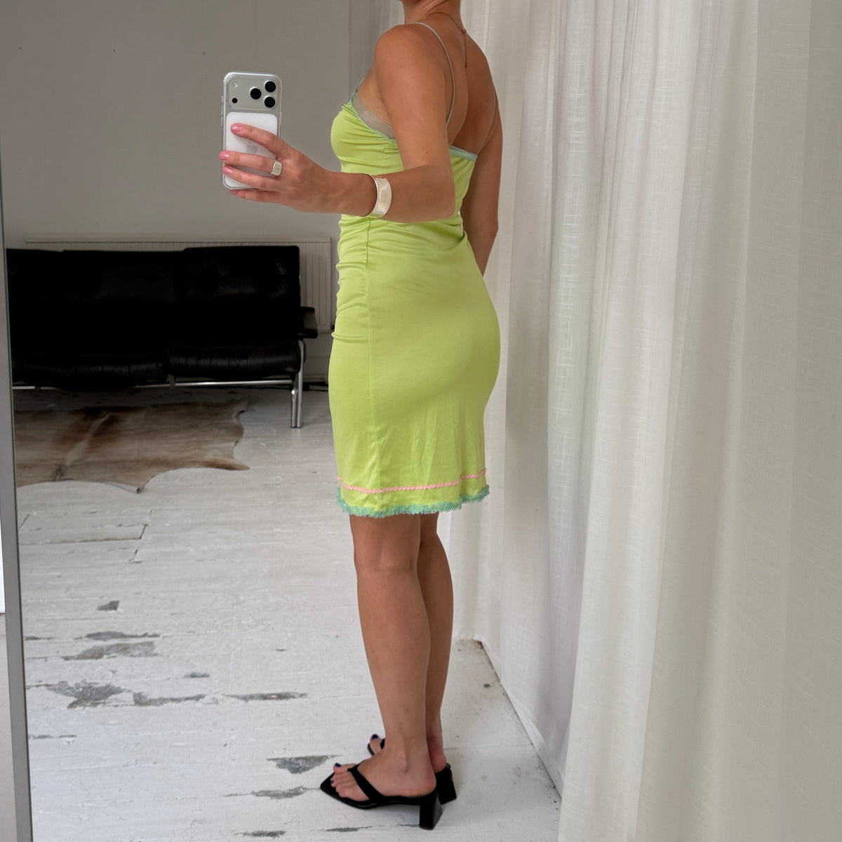 Lime Green KOOKAÏ Satin Slip Dress