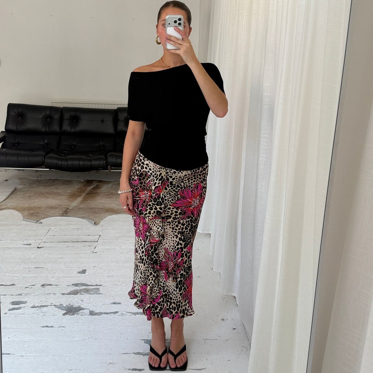 Silk Ruffle Midi Skirt