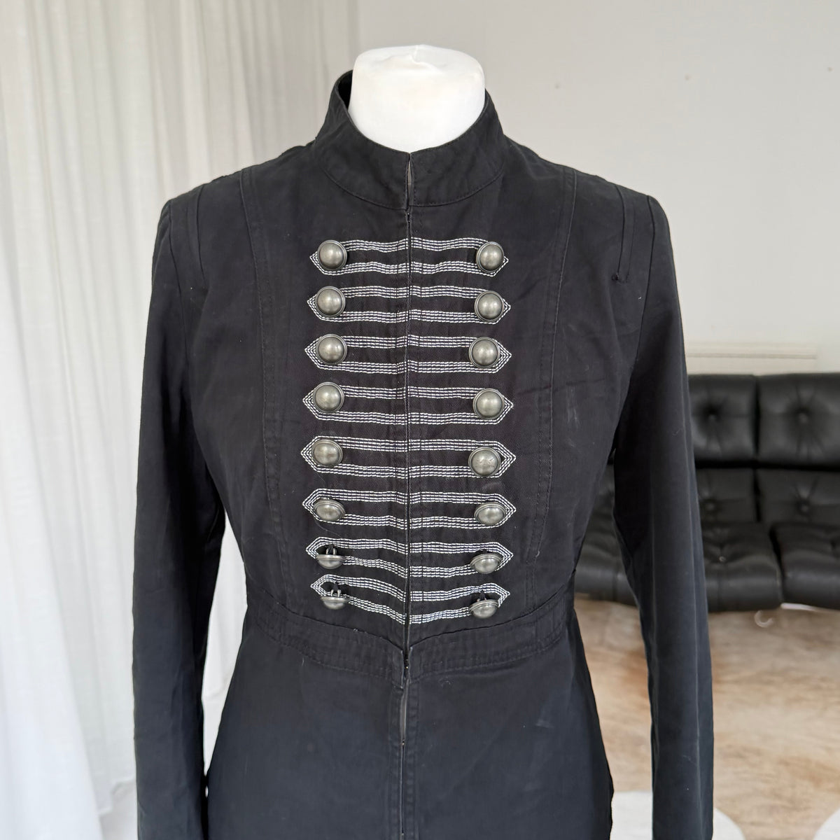 Black Military Hook & Eye Jacket