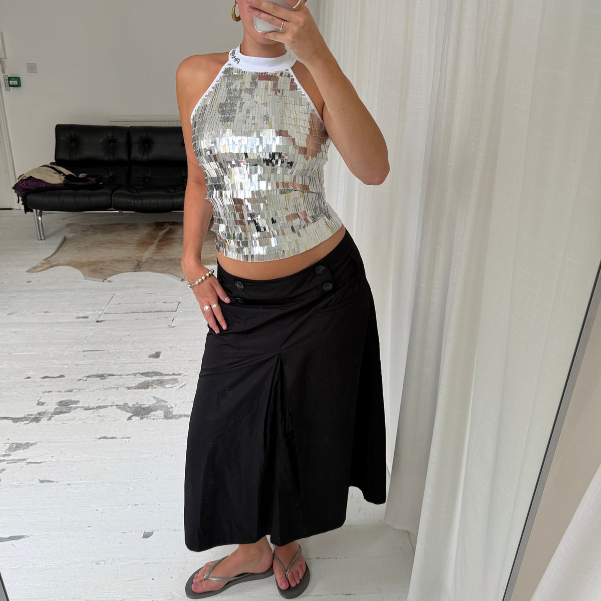 Silver Mirror Sequin Halterneck Top