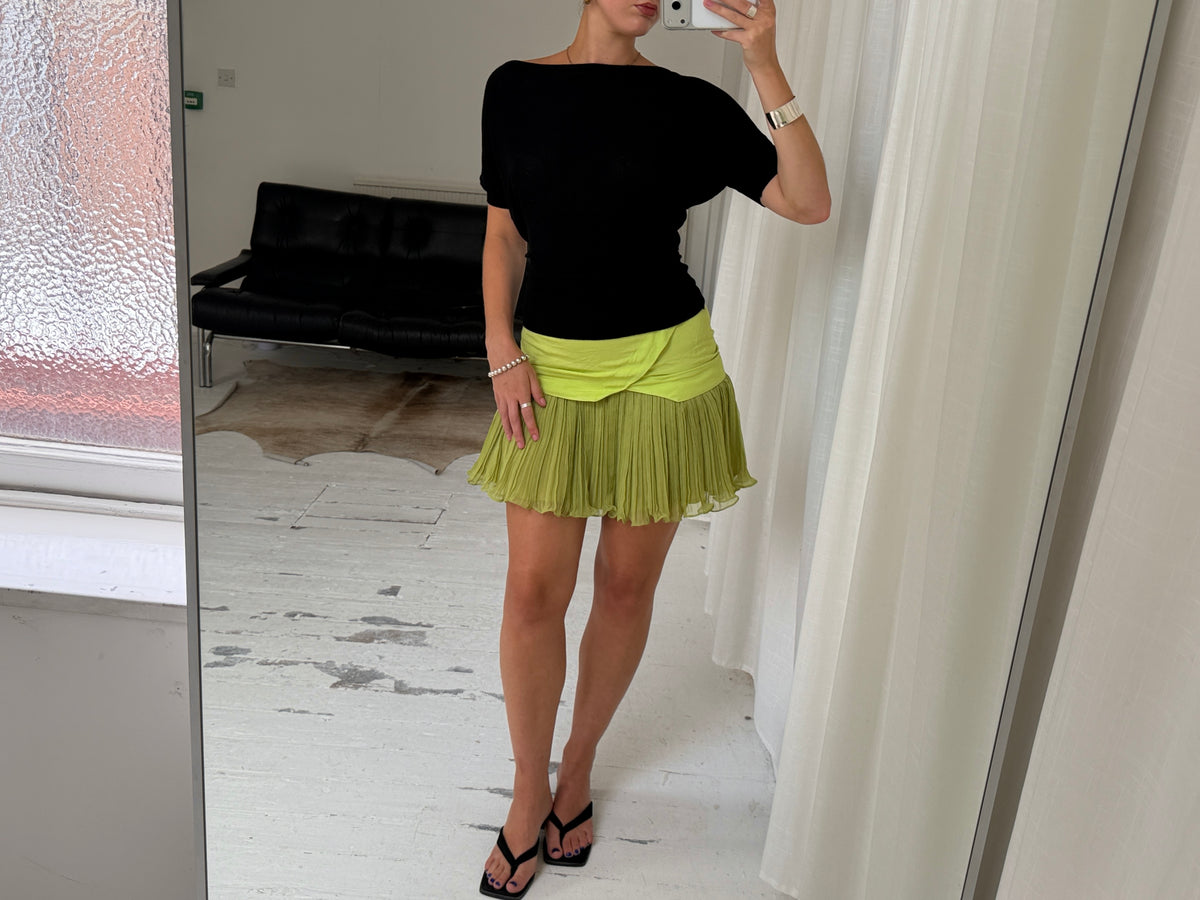 Lime Green Pleated Mini Skirt