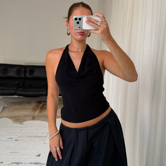 90s French Connection Black Silk Cowl Neck Top