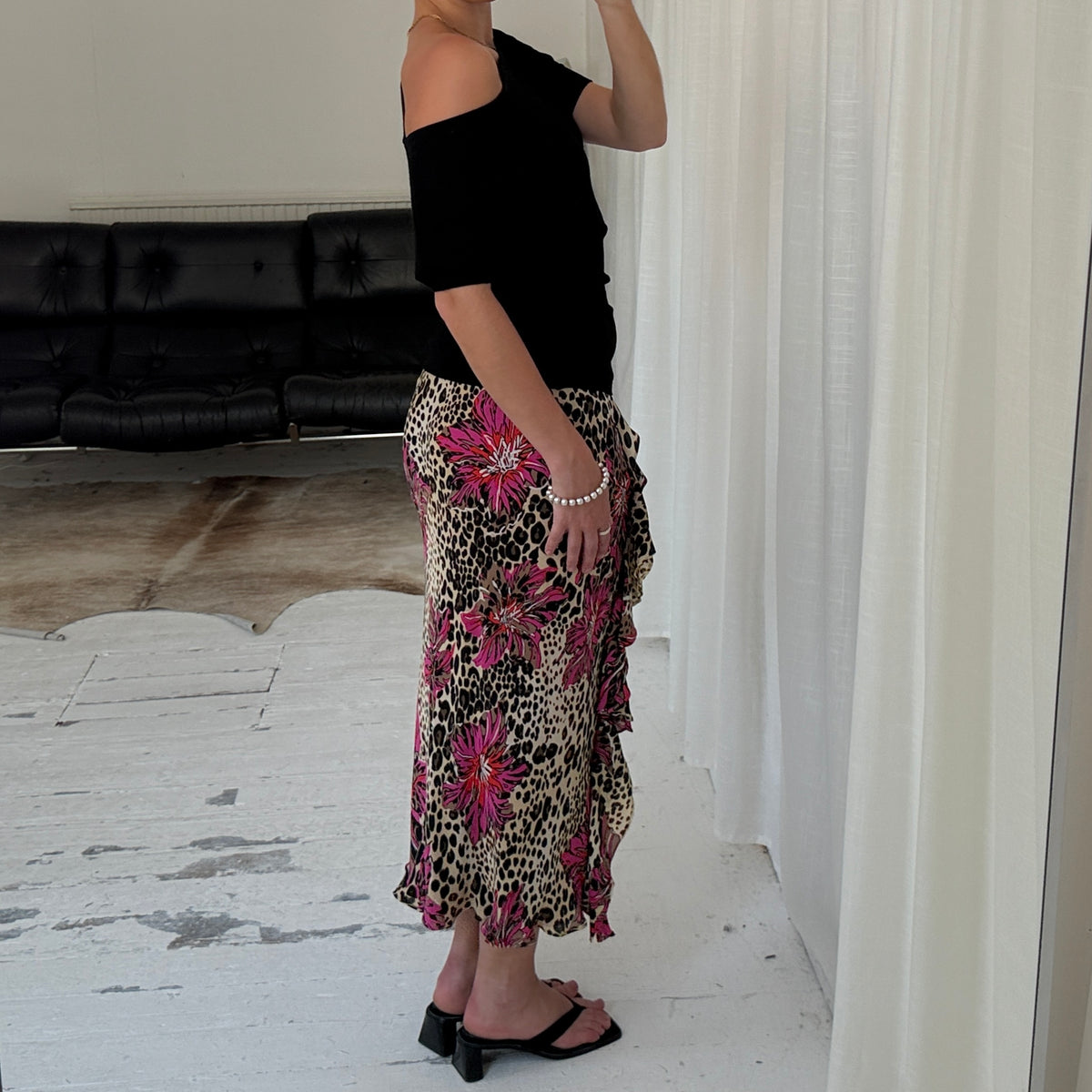 Silk Ruffle Midi Skirt