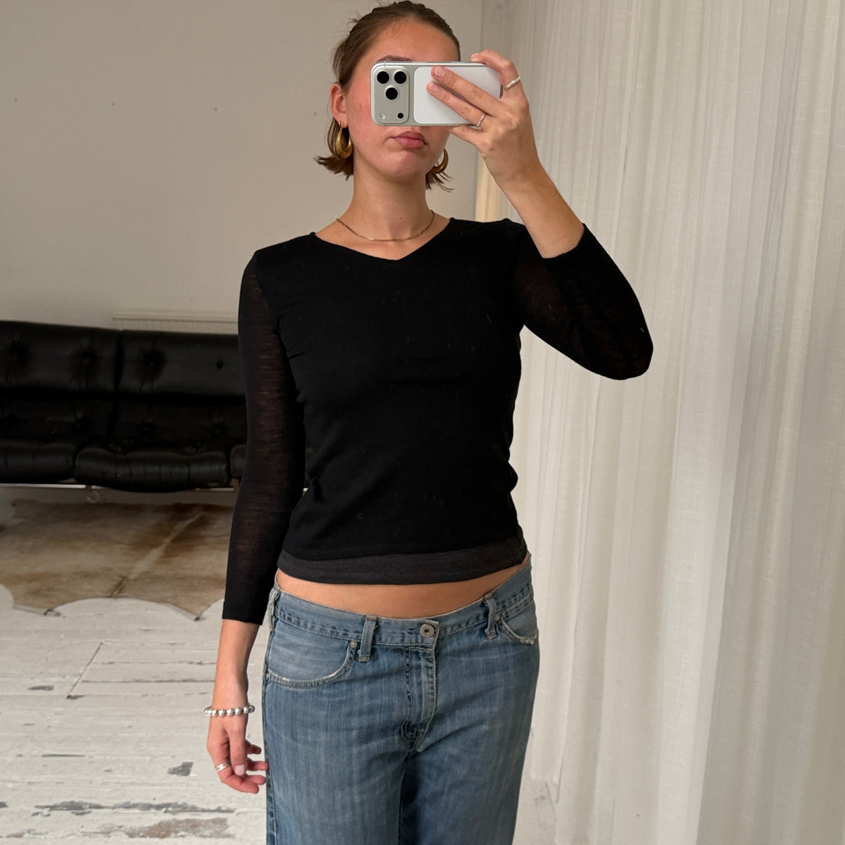Italian Vintage Pure Virgin Wool V-Neck Top