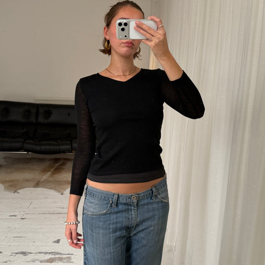 Italian Vintage Pure Virgin Wool V-Neck Top