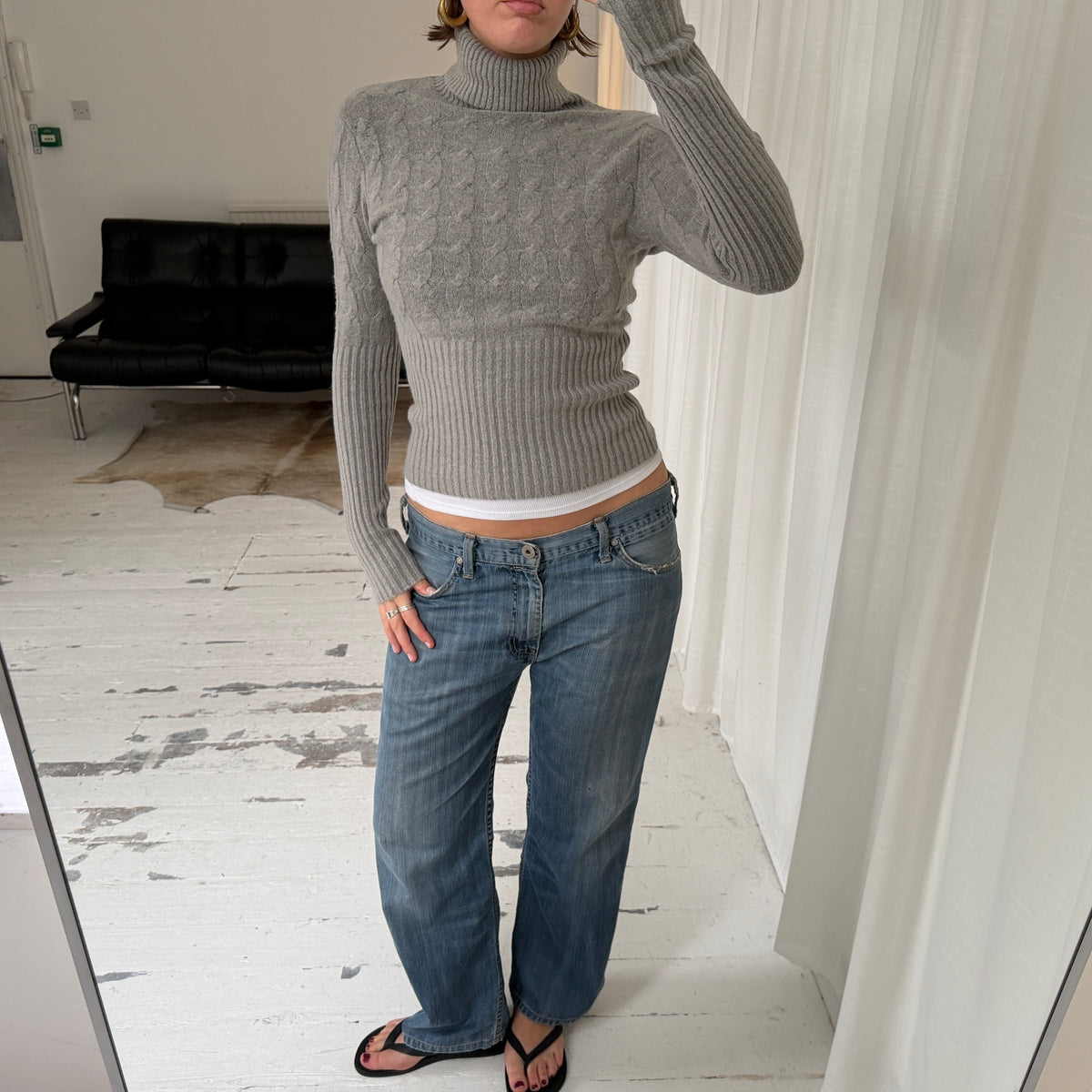 Italian Vintage Grey Merino Wool Cashmere Rollneck Jumper