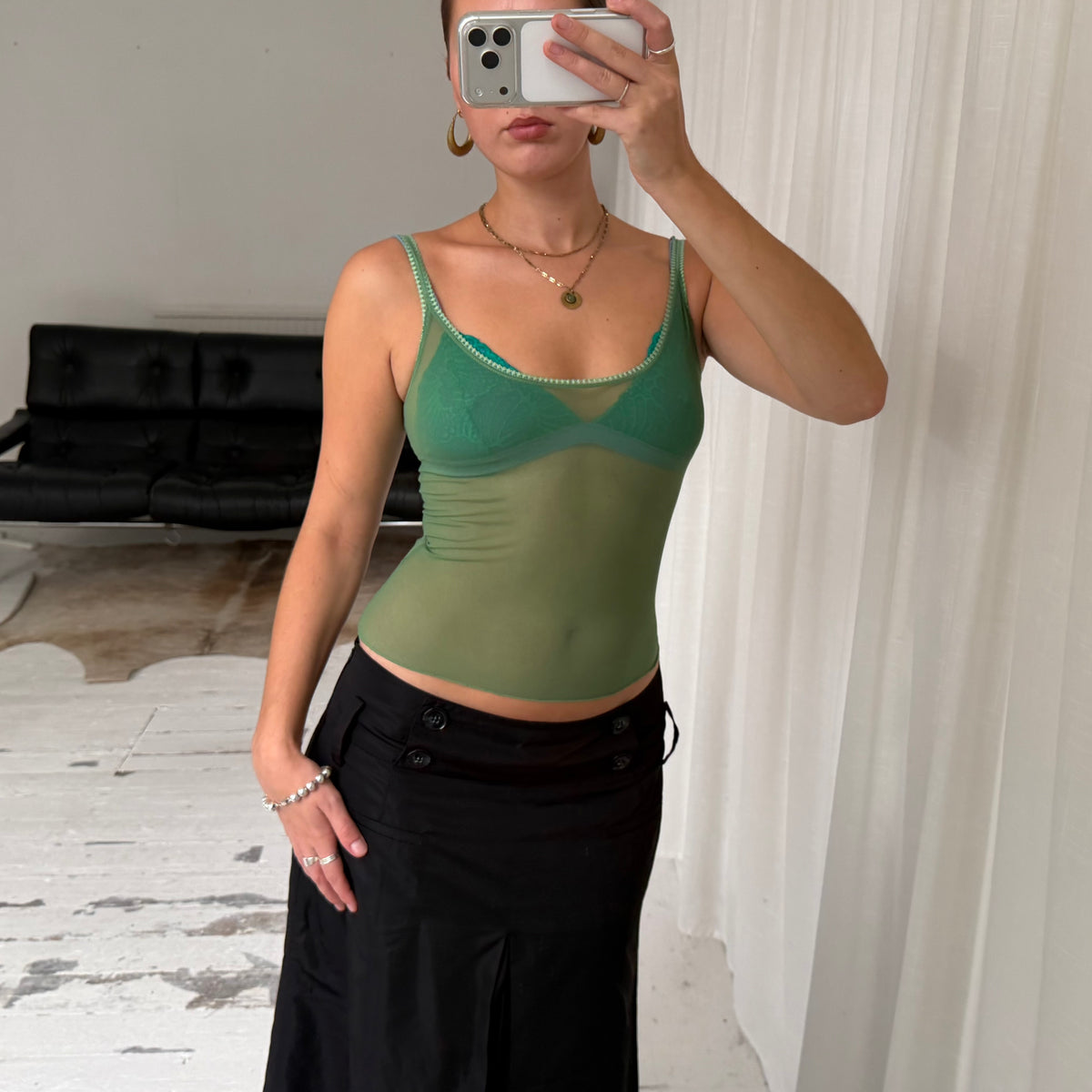 Intimissimi Green Sheer Micro Mesh Cami Top