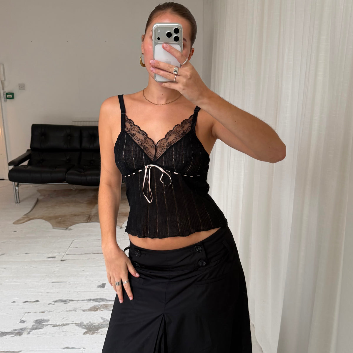 Pointelle Knit Cami & Cardigan Two Piece Set
