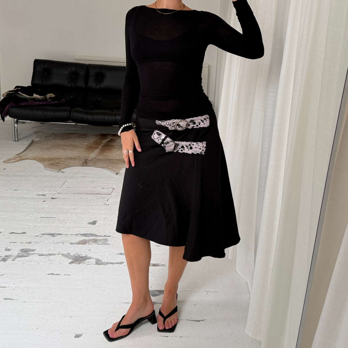 Black Asymmetric Buckle Wrap Skirt