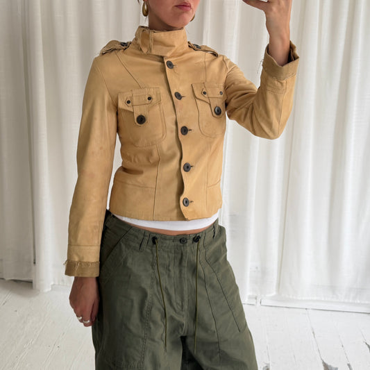 Beige Leather & Linen Jacket