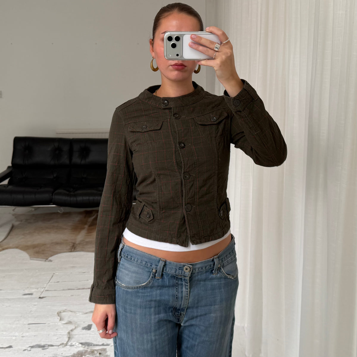 Khaki Red Check Fitted Jacket