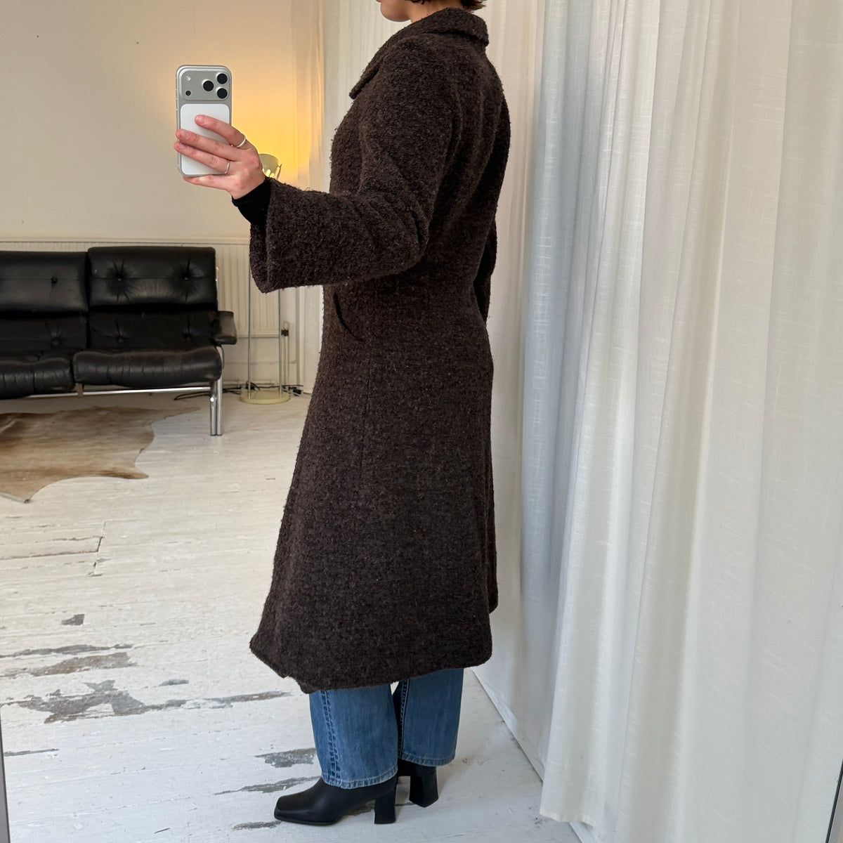 1990s Brown Textured Wool Blend Winter Coat