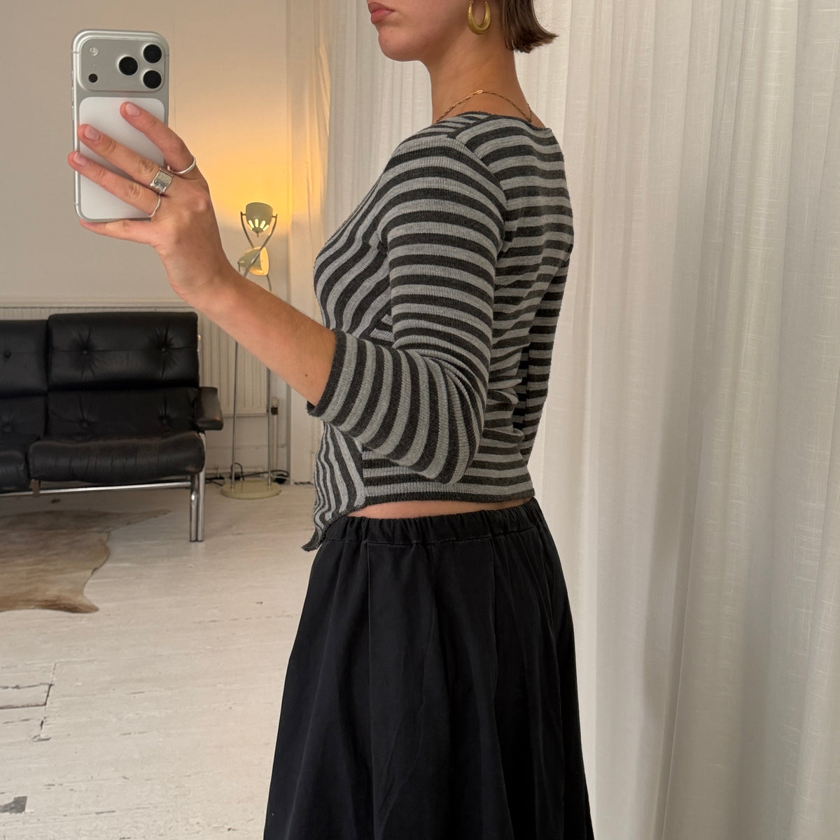 2000s Grey Striped Wrap Knit Top