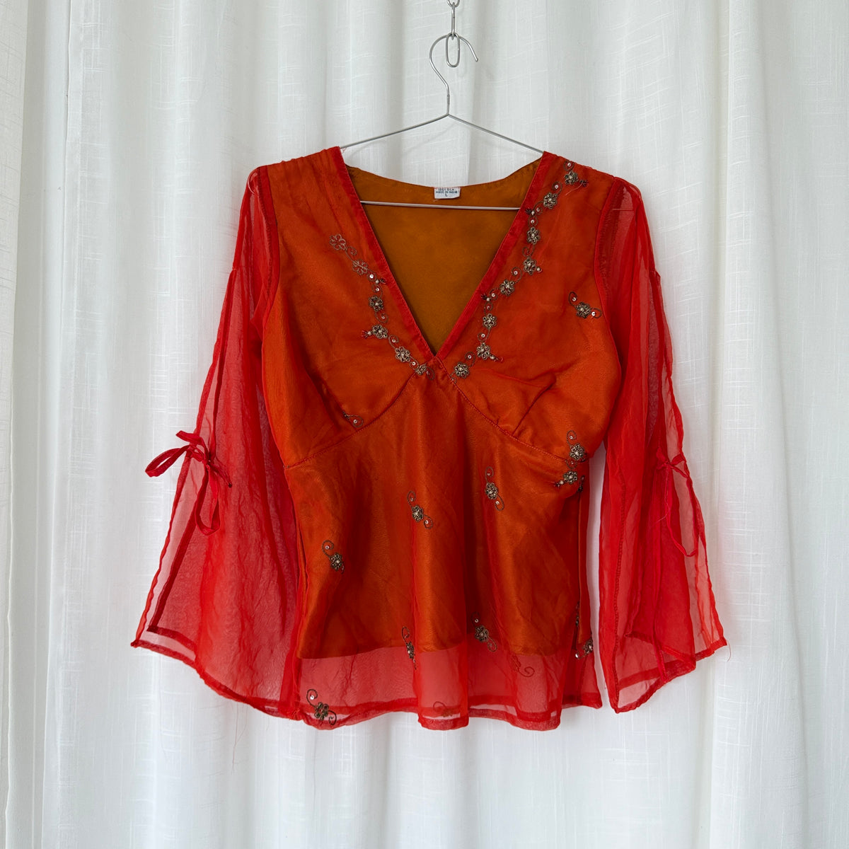 Orange Pure Silk Embellished Blouse