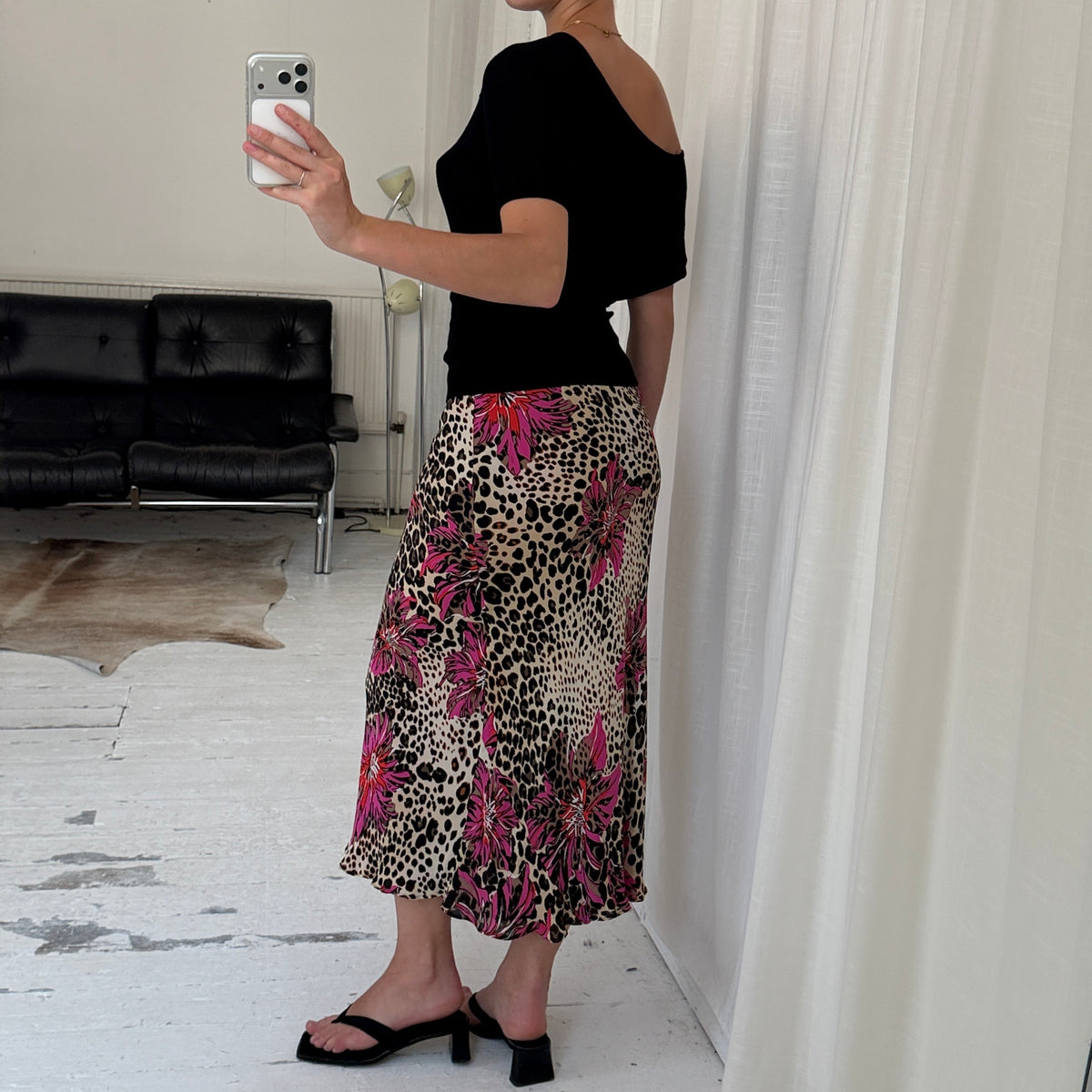 Silk Ruffle Midi Skirt
