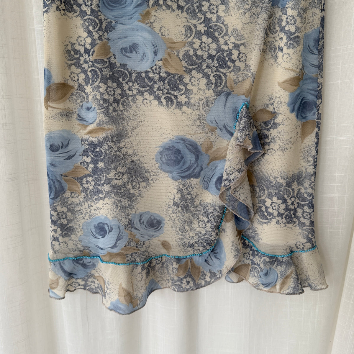 Blue Floral Ruffle Midi Skirt