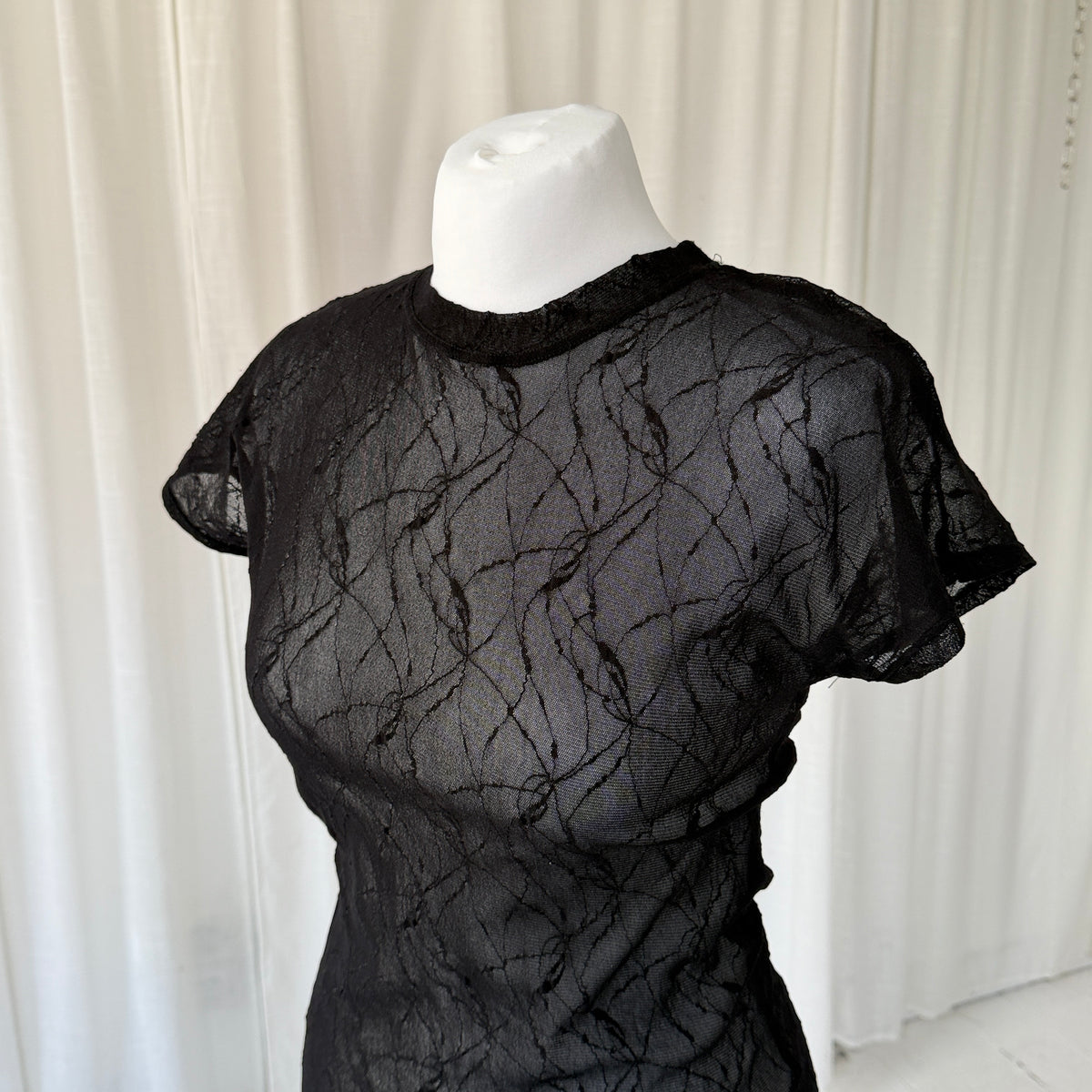 Black Sheer Short-sleeve Top