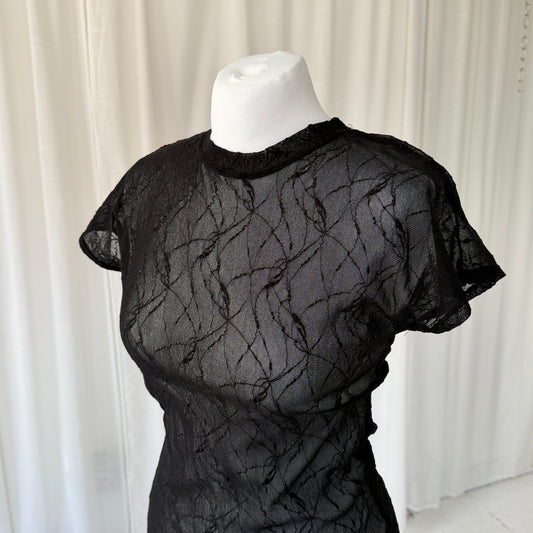 Black Sheer Short-sleeve Top