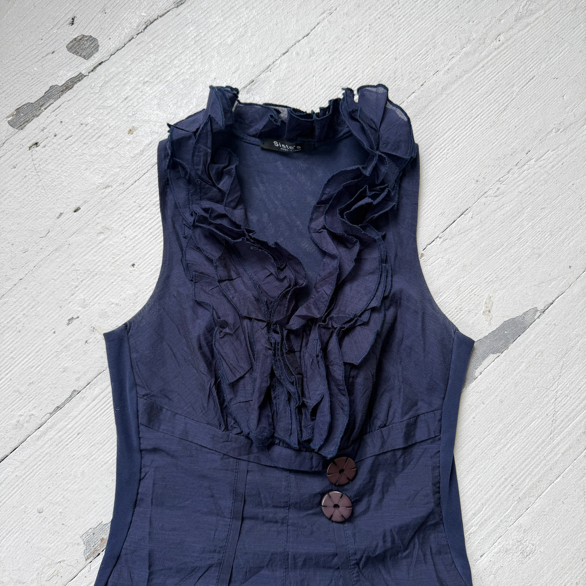 Navy Wool Blend Ruffle Top