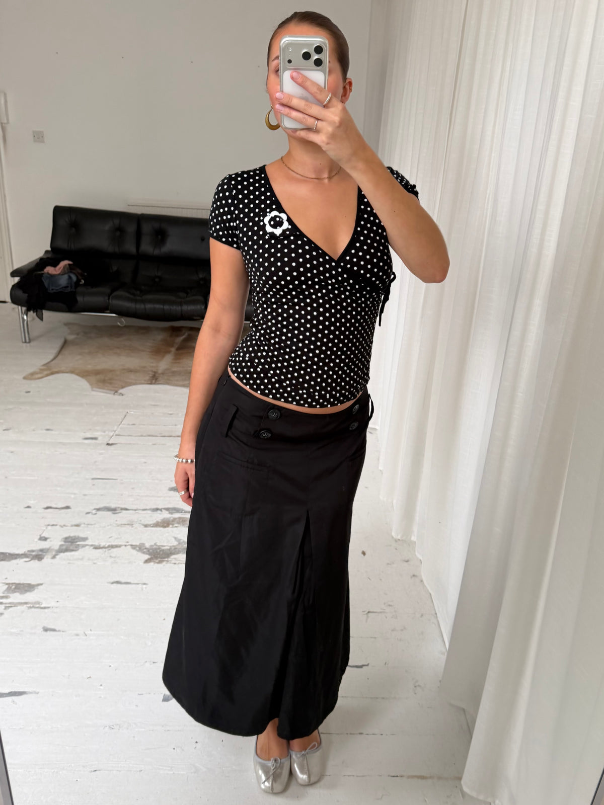 Black Polka Dot Wrap Top
