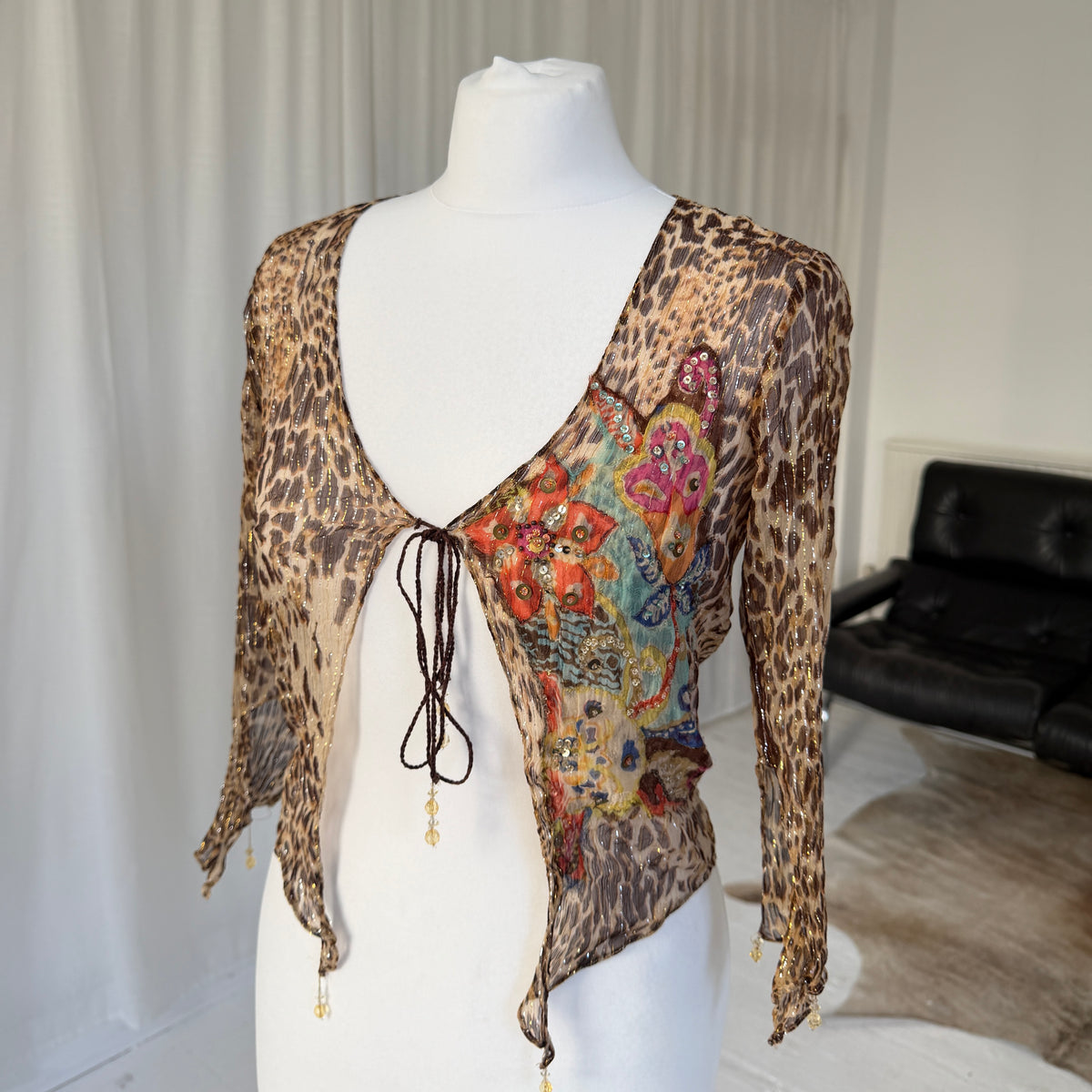 Italian Vintage Leopard Print Tie Bolero