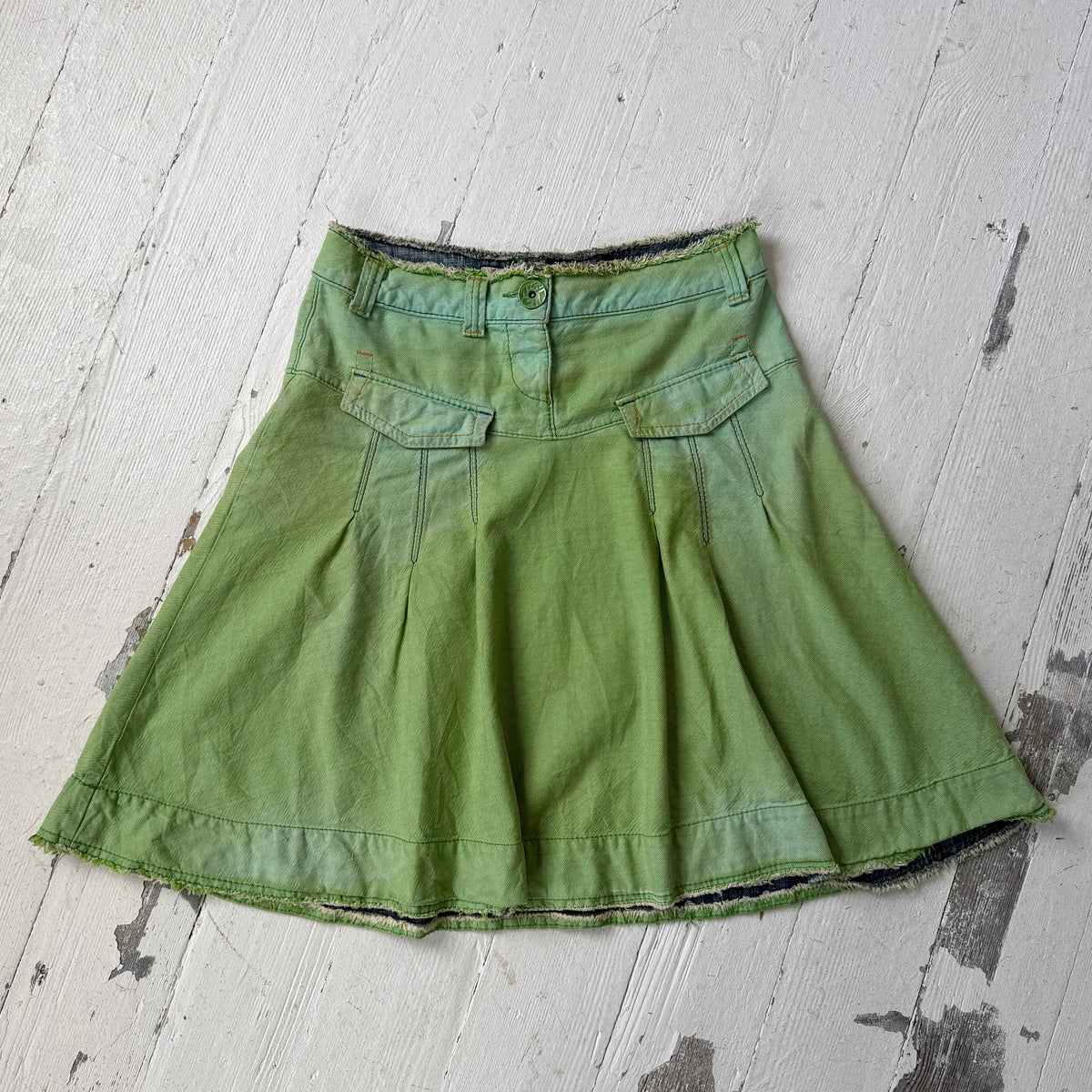 Miss Sixty Green Pleated Denim Midi Skirt