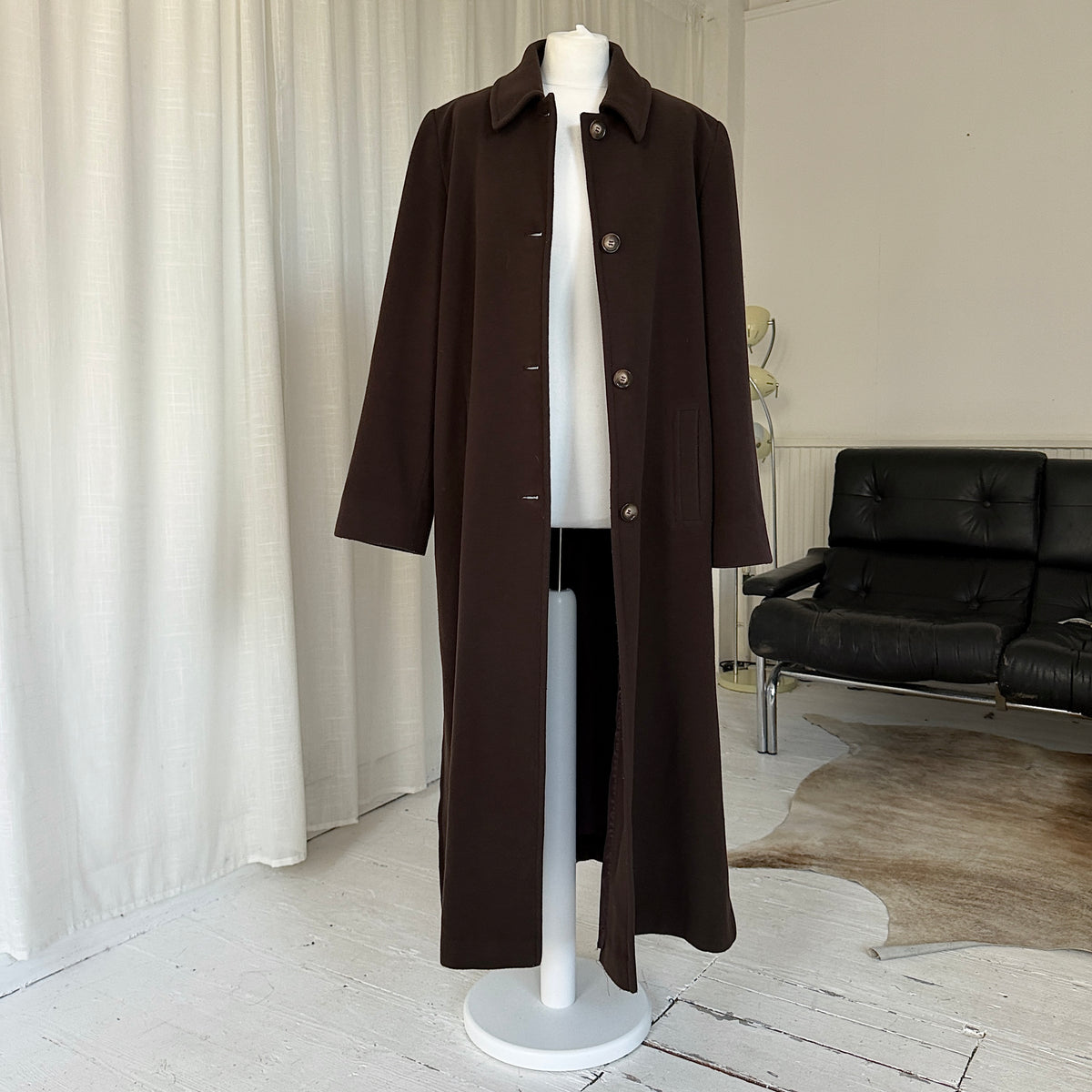 Brown Wool & Cashmere Full Length Coat