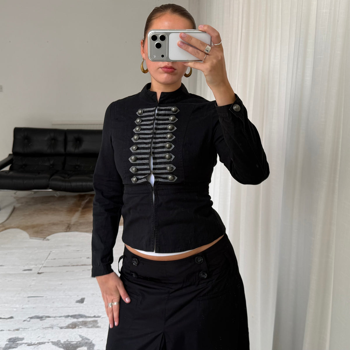Black Military Hook & Eye Jacket